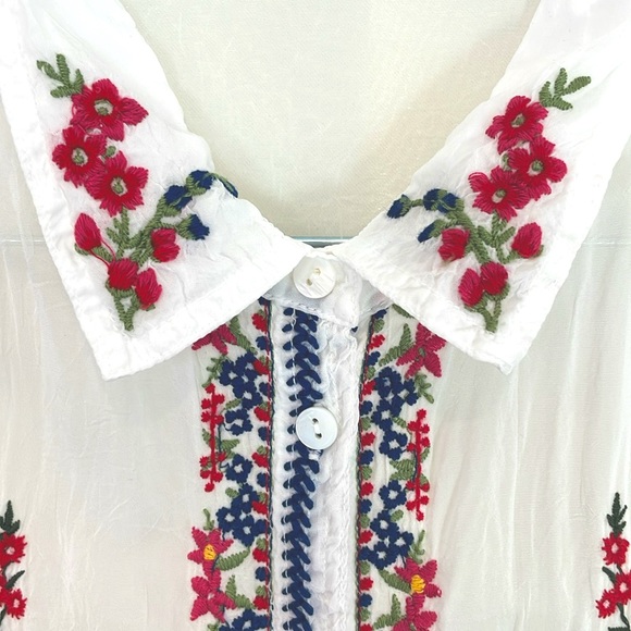 JOHNNY WAS Sheer Floral Embroidered Blouse - Picture 4 of 5